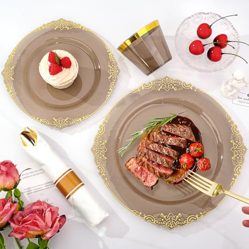 Black and Gold Plastic Plates Disposable Dinnerware Set H381