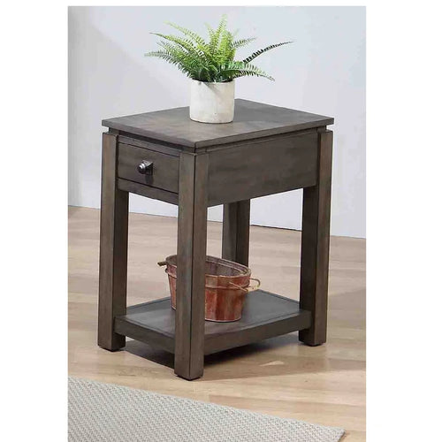 27” Gray Wooden Narrow End Table with Drawer and Shelf O837617
