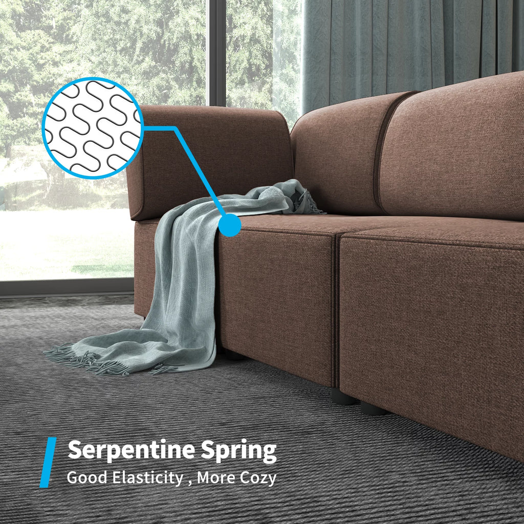 120"W Brown Linen Fabric Sectional Sofa B195951
