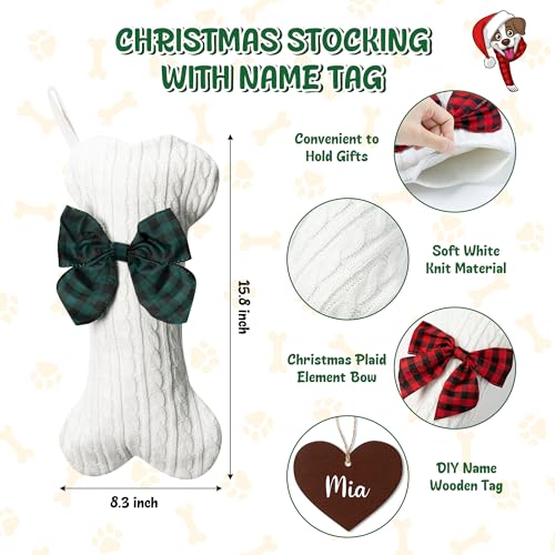 3 Pack Large Bone Shape Pet Christmas Stockings with Wooden Name Tag W267397