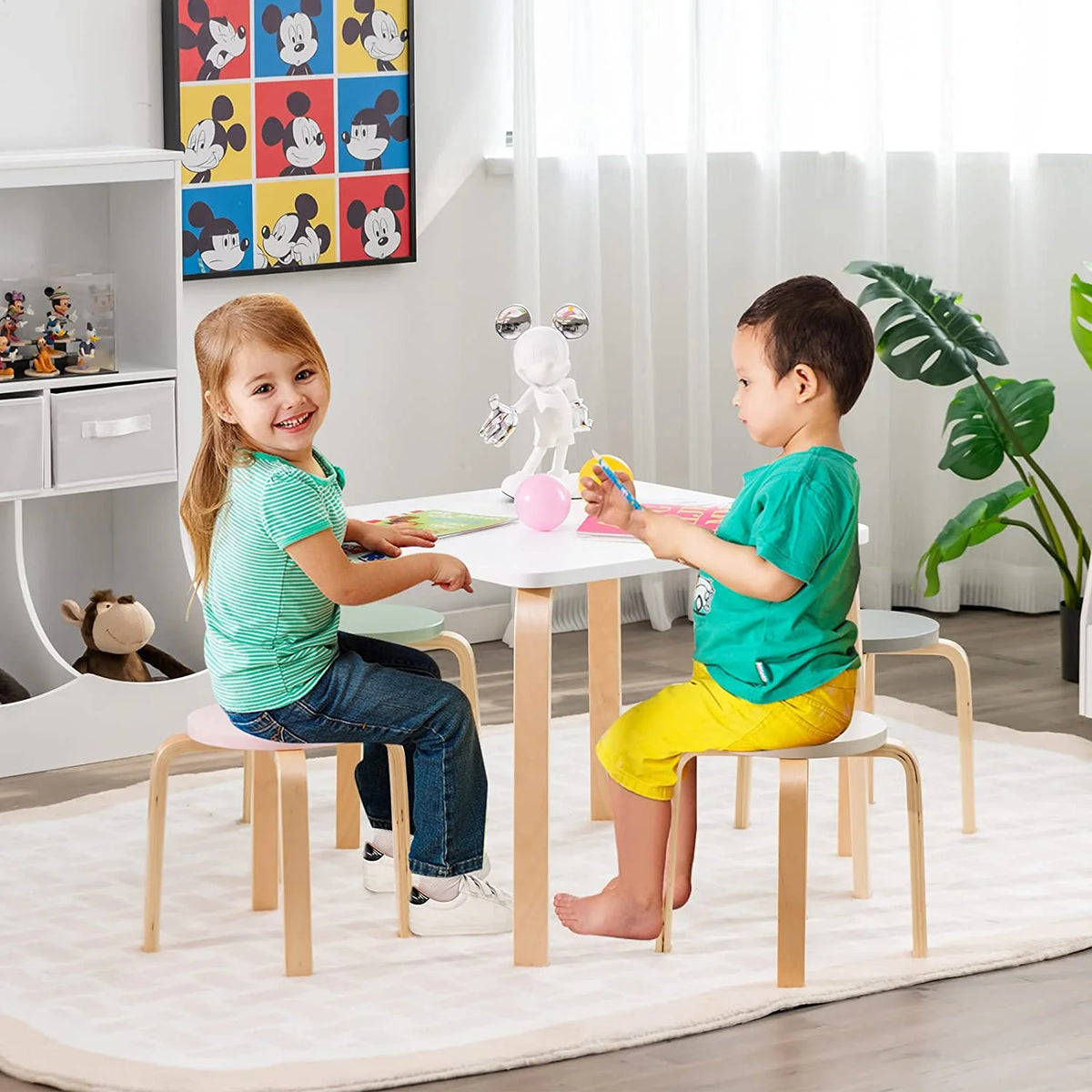 Kids Wooden Table and Stool Set, 5-Piece T8001