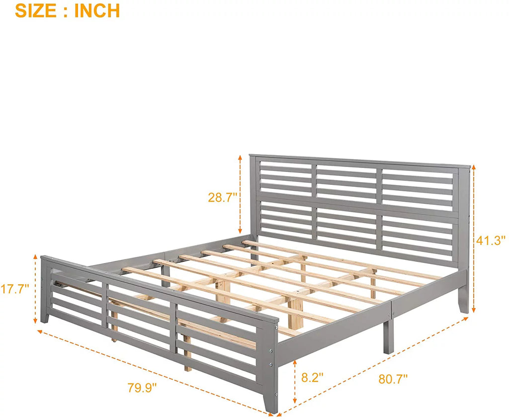 King Size Wood Platform Bed Frame with Headboard and Footboard Y109941