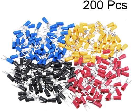 200Pcs Insulated Fork Spade Wire Connector Electrical Crimp Terminal 22-16AWG Z51012