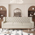 Beige Upholstered 3-Seater Sofa with Button Tufted Backrest Q908
