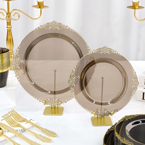 Black and Gold Plastic Plates Disposable Dinnerware Set H381