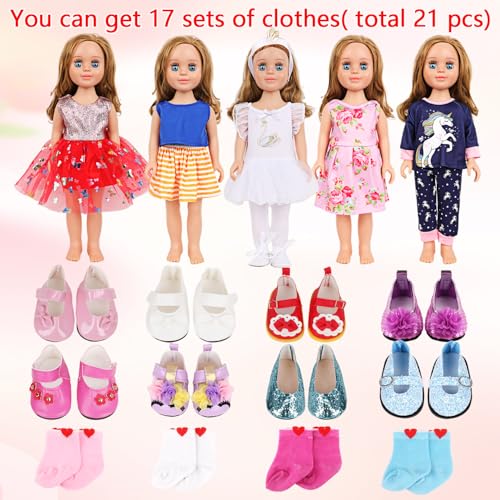 18-Inch Doll Clothes & Accessories Kit 5 Outfit Sets 2 Pairs of Shoes T6863