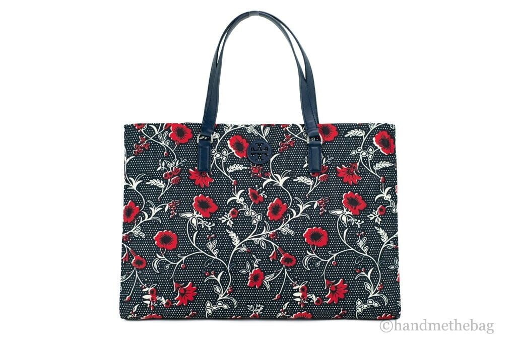 Navy Red Nylon Tote Handbag I219813