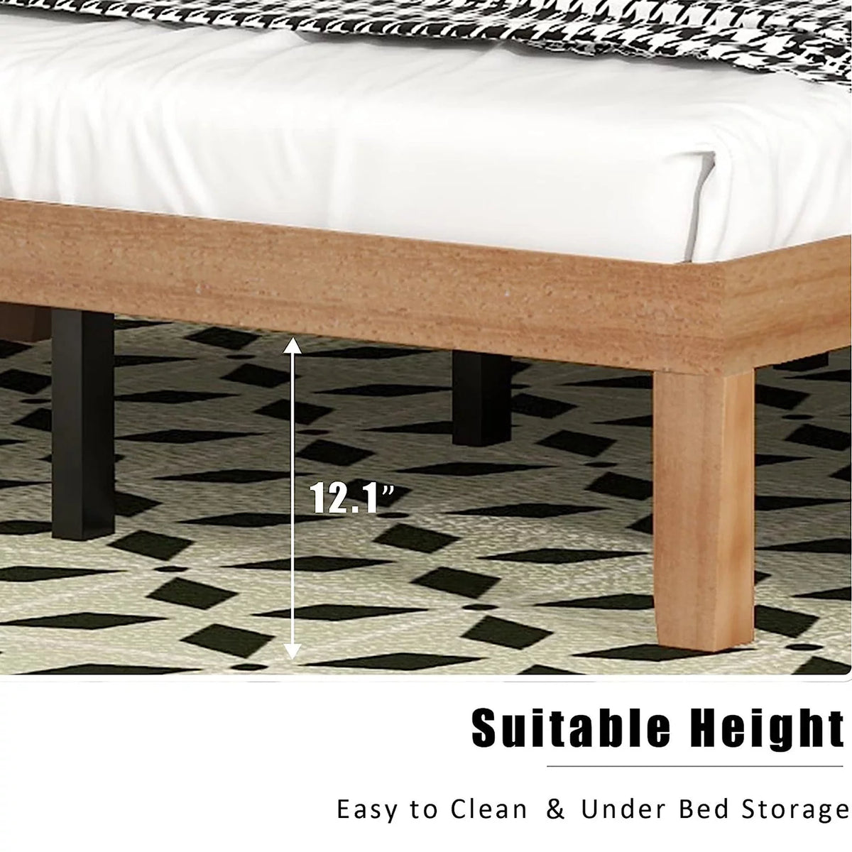 King Size Brown Wooden Platform Bed Frame with Wood Slat Support N354308