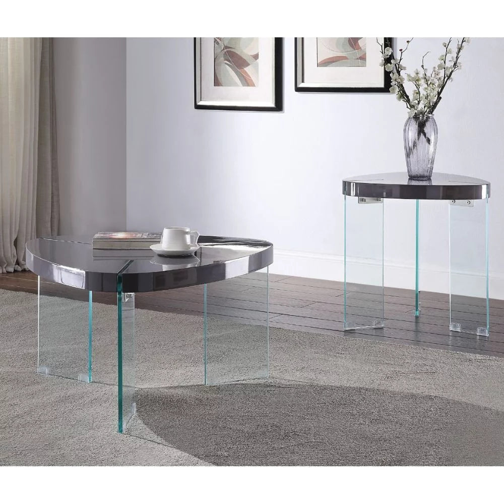 Gray High Gloss Clear Glass Coffee Table N28580