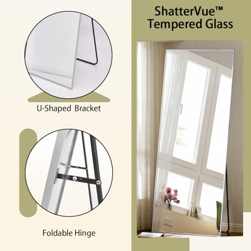 56"x21" Black Full Length Mirror with Stand J763706