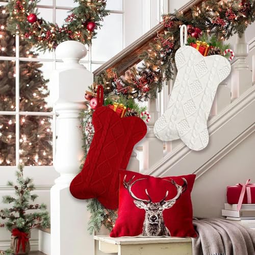 2Pcs 18 Inch Large Knitted Dog Christmas Stockings X227