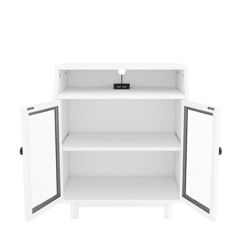 White Nightstand with Storage Shelves and Charging Station Y85752