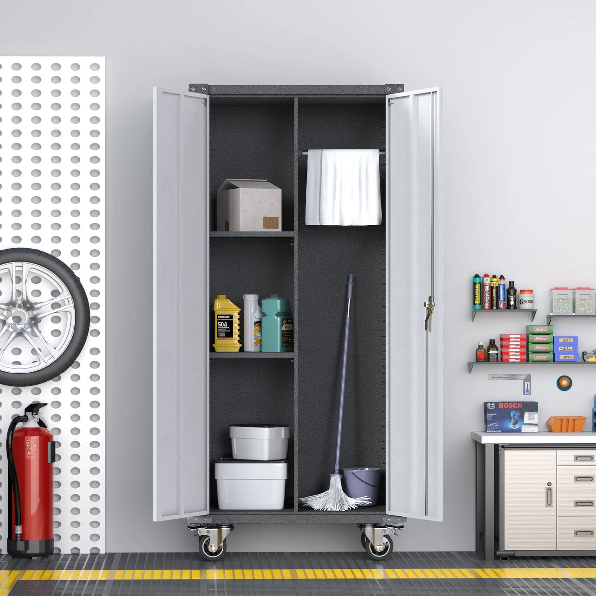 Metal Rolling Storage Cabinet with Hanging Rod H677266