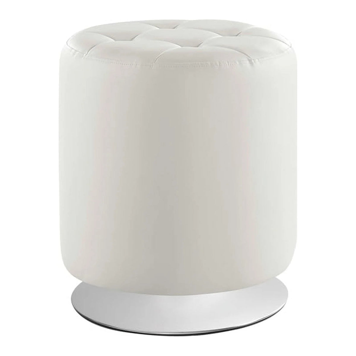 White Faux Leather Round Swivel Ottoman W638