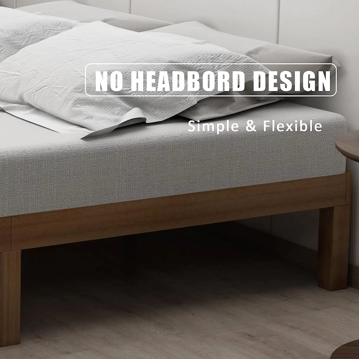 King Size Brown Wooden Platform Bed Frame with Wood Slat Support N354308