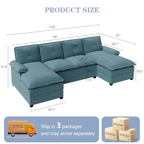 110" U-Shaped 4 Seat Sectional Sofa with Double Chaise, Beige A5086