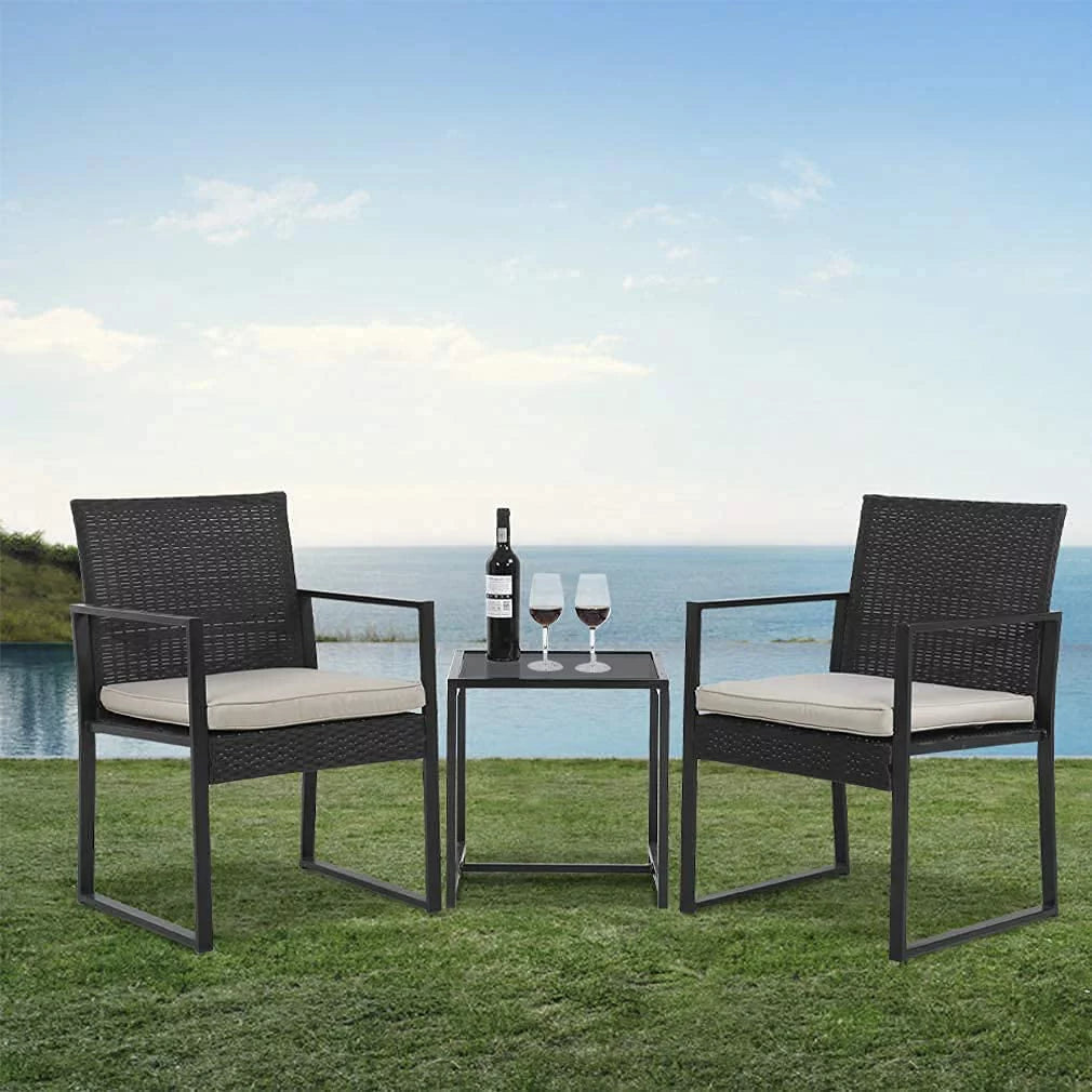 3 Piece Beige Wicker Patio Bistro Set V75193