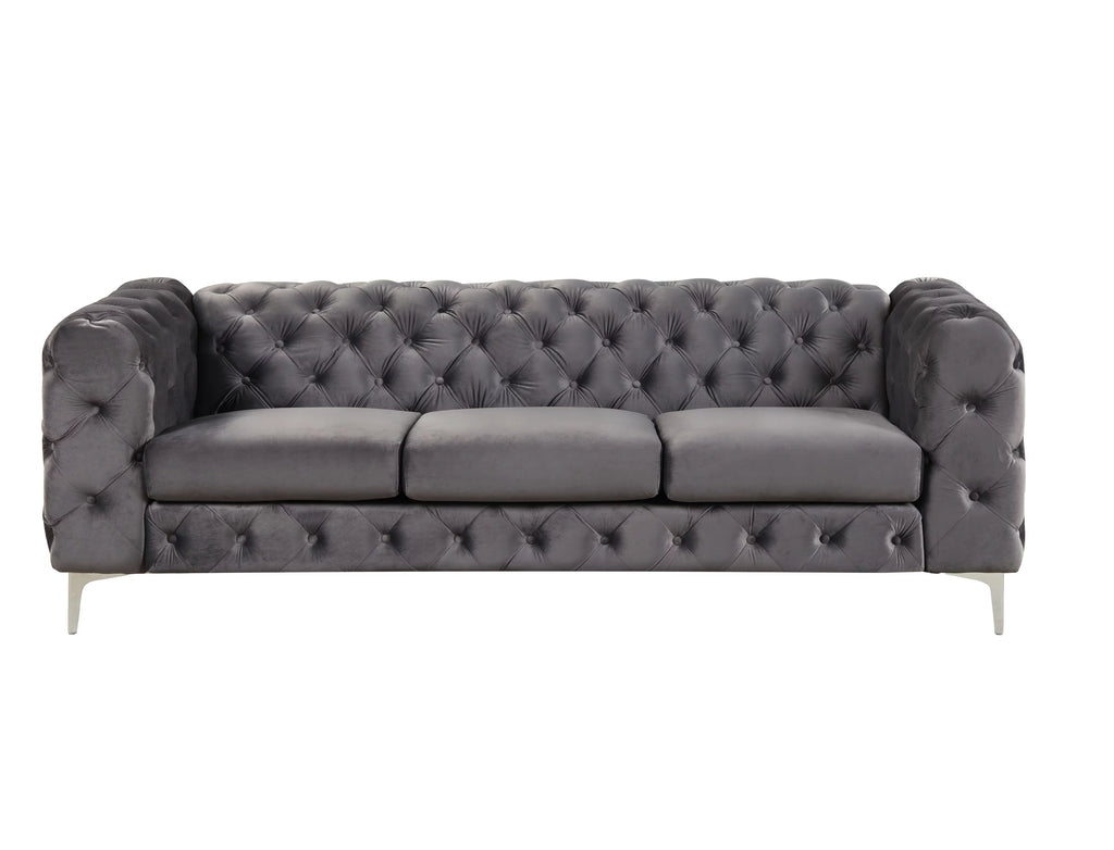3 Pieces Gray Velvet Sofa and 2 Armchairs K636833