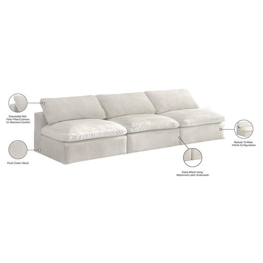 Cream Velvet Modular 3 Piece Armless Sofa L921