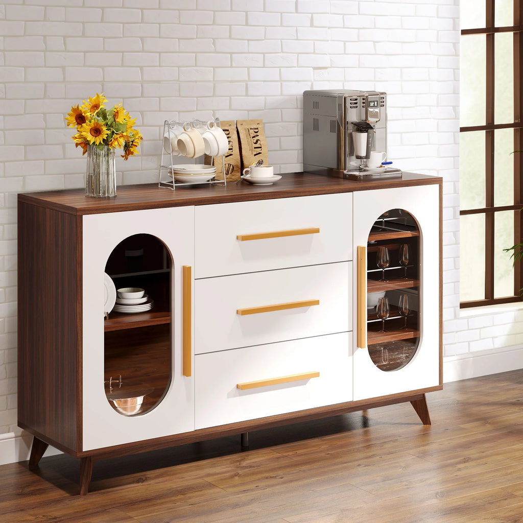 Brown 3 Drawer 2 Glass Door Sideboard Storage Cabinet A596331