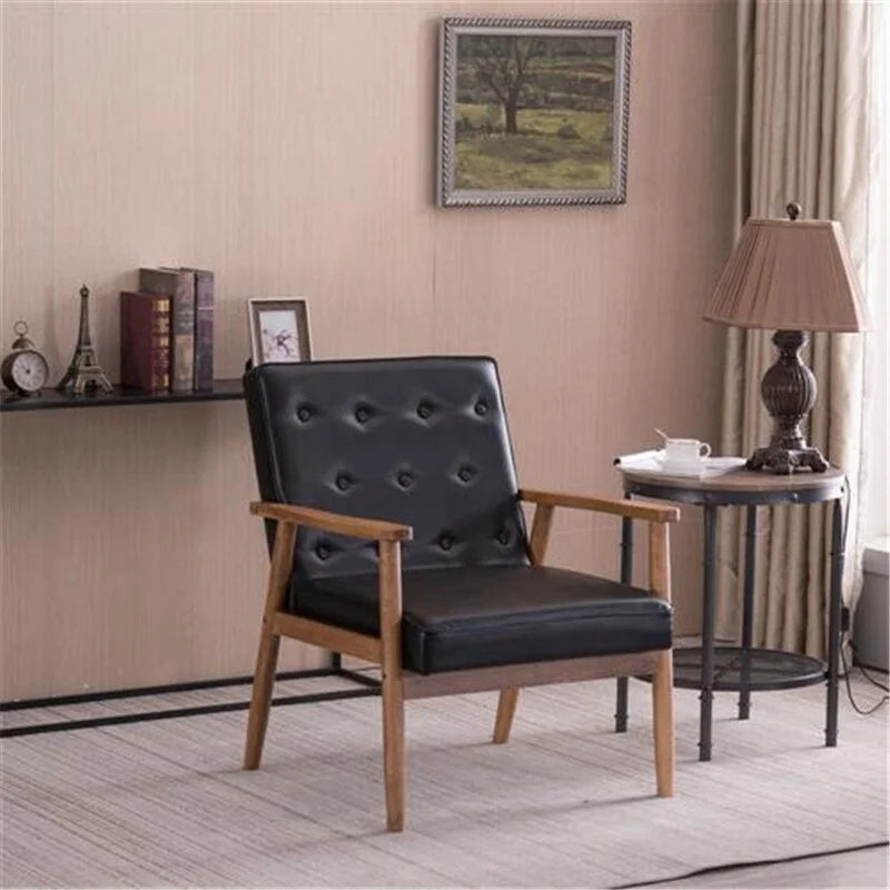 Black Brown Mid-century PU Leather Accent Chair D22569