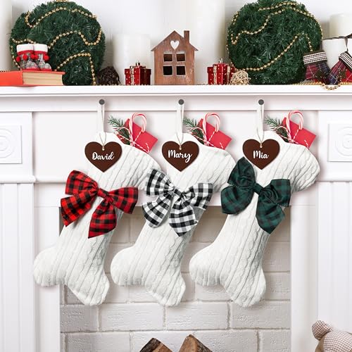 3 Pack Large Bone Shape Pet Christmas Stockings with Wooden Name Tag W267397