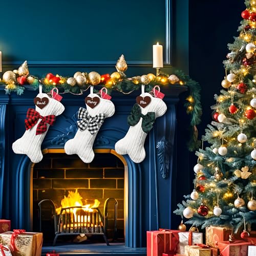 3 Pack Large Bone Shape Pet Christmas Stockings with Wooden Name Tag W267397
