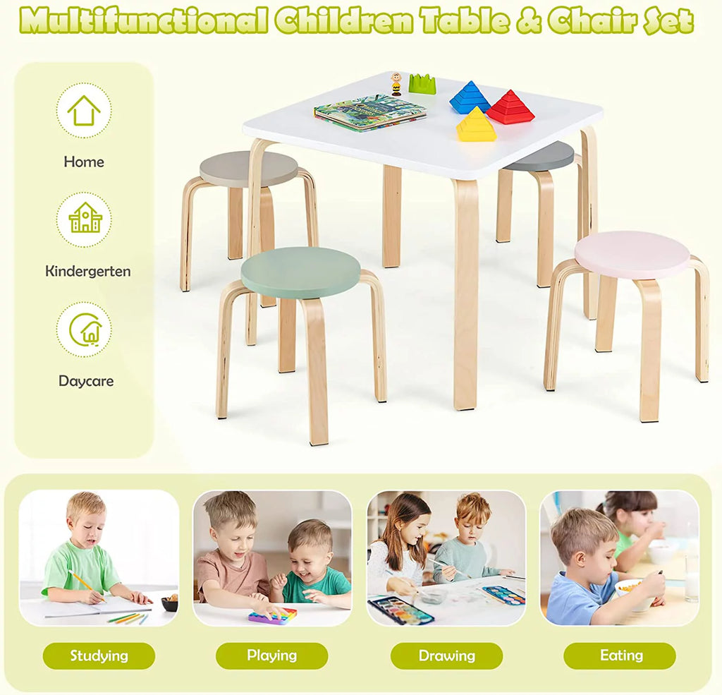 Kids Wooden Table and Stool Set, 5-Piece T8001