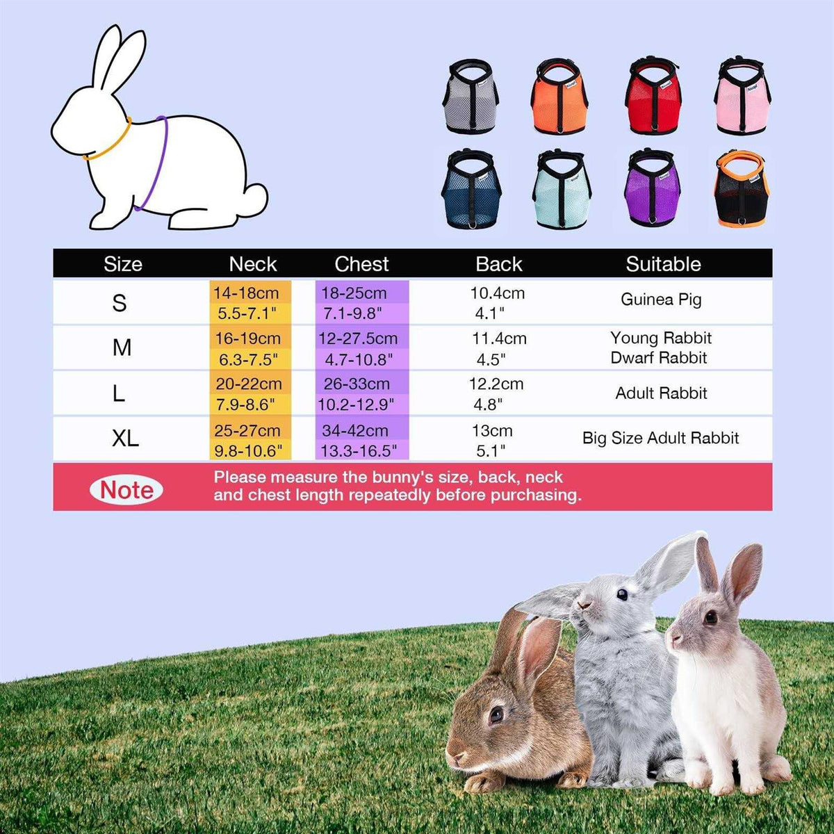 Adjustable Soft Harness with Elastic Leash for Rabbits E548